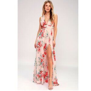 Lulus Garden Meandering Floral Chiffon Gown